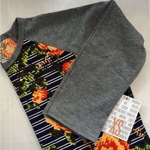 NWT Gray & Floral Striped LuLaRoe Randy Baseball Tee Size XSmall
